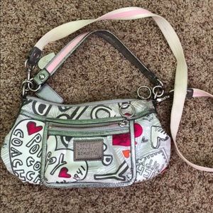 White and Silver Coach Poppy Purse